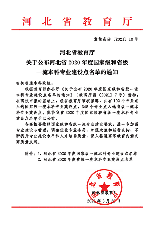 喜讯:我院计算机科学与技术专业 入选河北省2020年度一流本科专业建设点