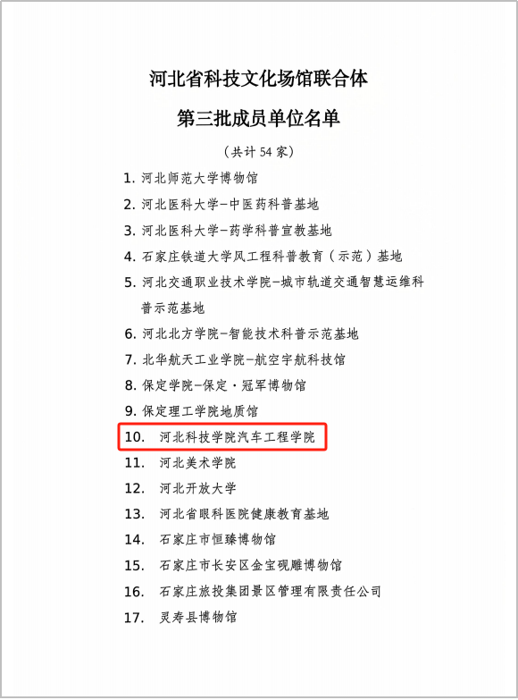 河北科技学院汽车工程学院 入选河北省科技文化场馆联合体 第三批成员名单 第 2 张 河北科技学院汽车工程学院 入选河北省科技文化场馆联合体 第三批成员名单 第 2 张